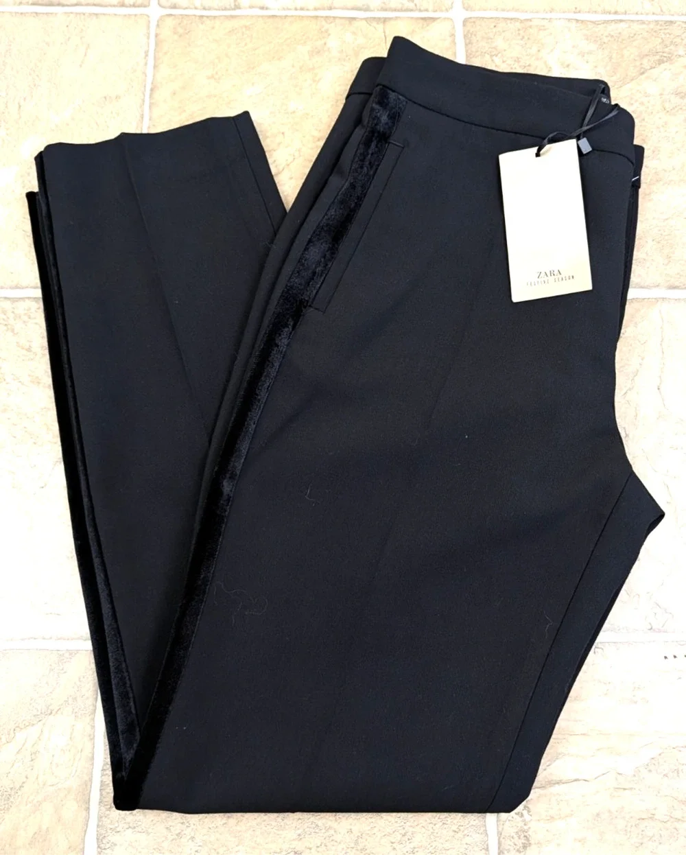 New Zara S Pants velvet tuxedo stripe on sides of legs ankle tux 3820